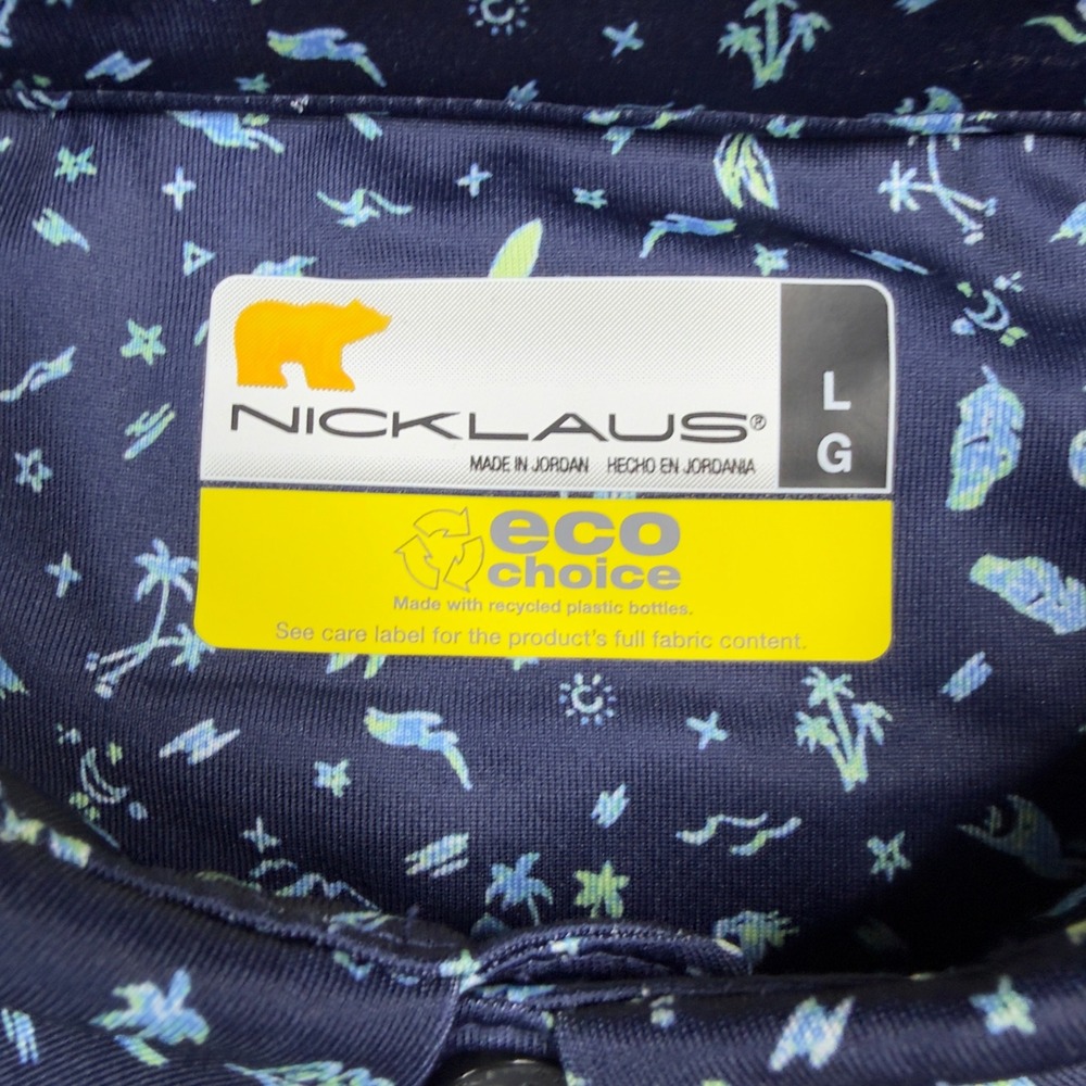 Jack Nicklaus Mens Large Navy Blue Beach Print Eco Choice Golf Polo Shirt - Picture 2 of 9